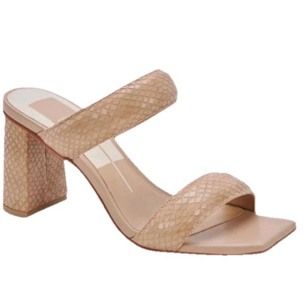 Dolce Vita Women’s Atlas Slip On Block Heel Nude “Snake” Embossed Sandal‎ Size 9